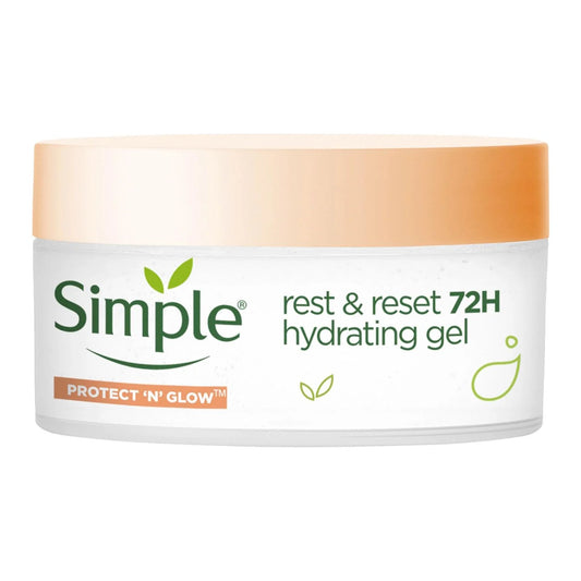 Simple Protect 'N' Glow Rest and Reset 72h Hydrating Gel cruelty-free, vegan moisturiser to enhance glowing skin 50 ml